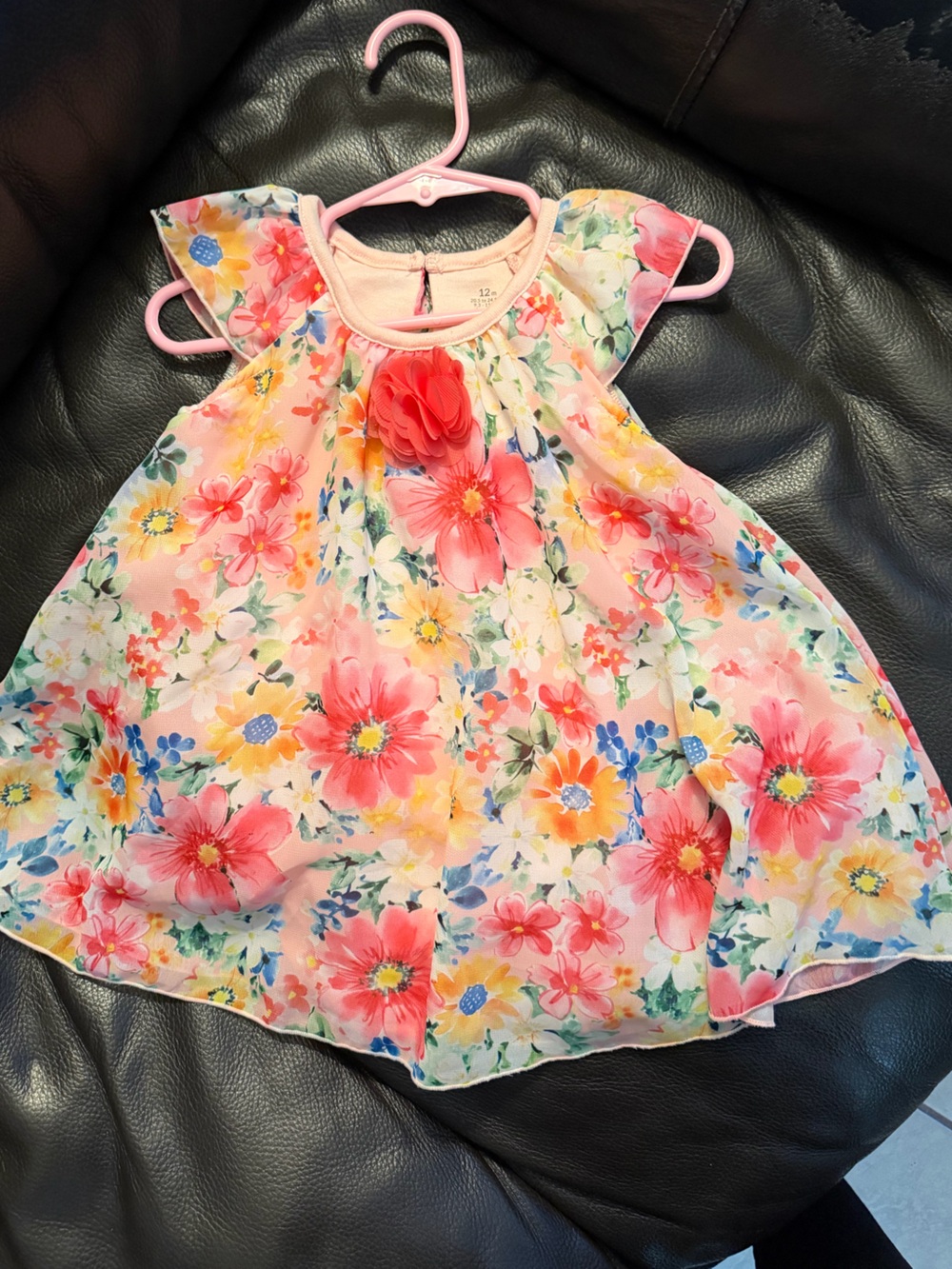 Floral Pink Chiffon Baby Dress with Flower Accent